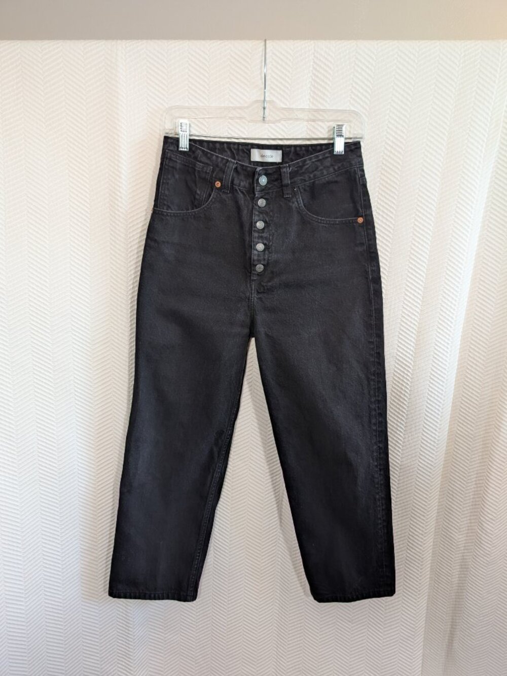 Decade Studio Bonnie Jeans High Rise Black Denim Button Fly Size 28 Crop Ankle